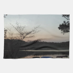 Setting Sun, Rising Moon over Lake Arrowhead Kitchen Towel