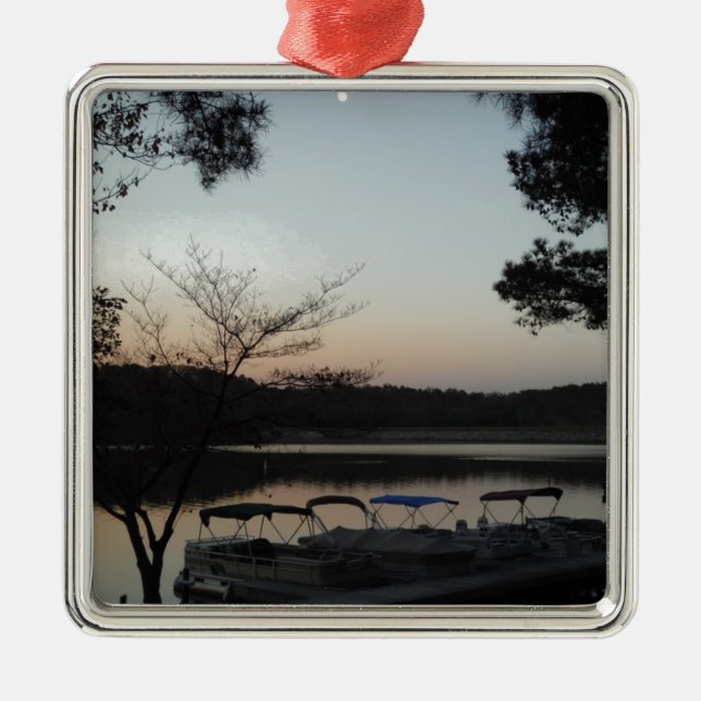 Setting Sun, Rising Moon  over  Lake Arrowhead Metal Ornament (Front)