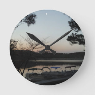 Setting Sun, Rising Moon  over  Lake Arrowhead Round Clock