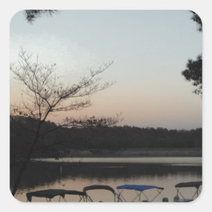 Setting Sun, Rising Moon over Lake Arrowhead Square Sticker