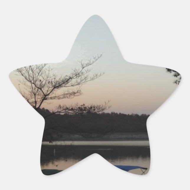 Setting Sun, Rising Moon  over  Lake Arrowhead Star Sticker (Front)