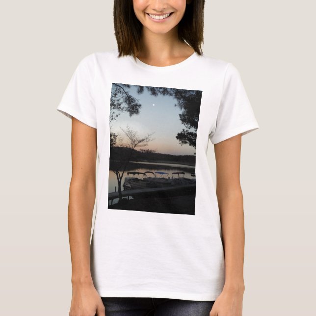Setting Sun, Rising Moon  over  Lake Arrowhead T-Shirt (Front)