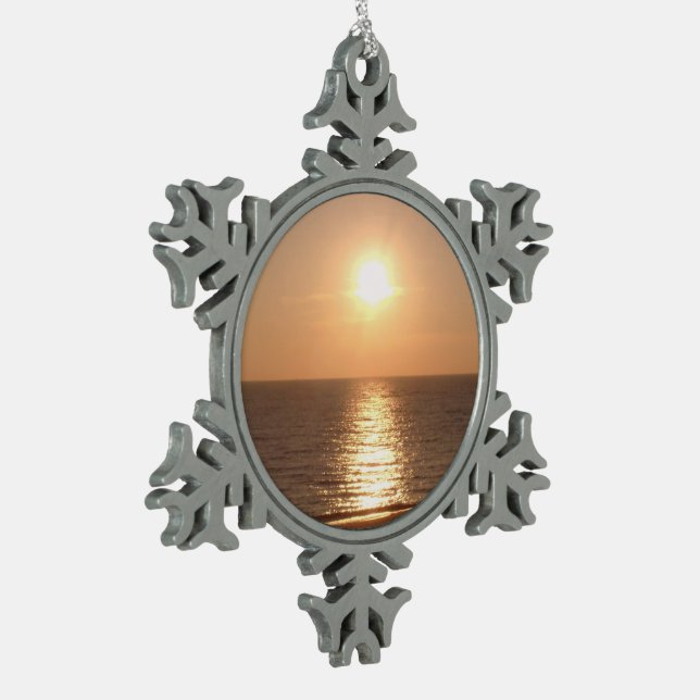 Setting Sun Snowflake Pewter Christmas Ornament (Left)