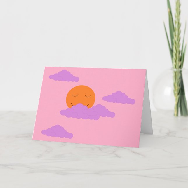 Setting Sun with Clouds: Carnation Pink Blank Card (Front)