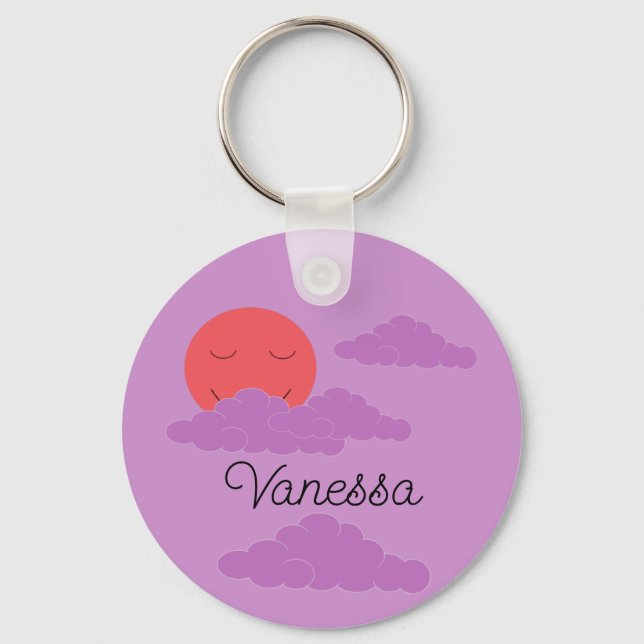 Setting Sun with Purple Clouds: Lavender Keychain (Front)