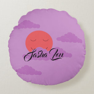 Setting Sun with Purple Clouds: Lavender Round Pillow