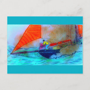 setting the schooners jib postcard