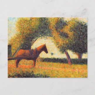 Seurat horse and cart painting pointillist art postcard