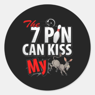Seven 7 Pin Can Kiss My Funny 10 Pin Bowling Men's Classic Round Sticker