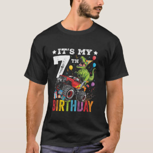 Seven 7th Birthday Dinosaur Monster Truck T-Shirt