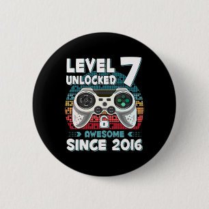 Seven 7yr BDay Son Boy Fun Gamer 7th 7 Year Old Bi 2 Inch Round Button