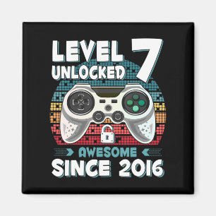 Seven 7yr BDay Son Boy Fun Gamer 7th 7 Year Old Bi Magnet