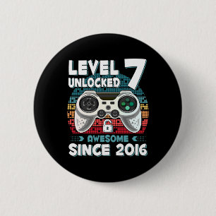 Seven 7yr Bday Son Boy Funny Gamer 7th 7 Year Old 2 Inch Round Button