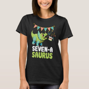 Seven A Saurus Dinosaur Cute Kiddo Triceratops T-Shirt