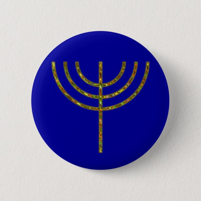 seven - arm light menorah candleholder rune 2 inch round button (Front)