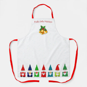 Seven Christmas Gnomes on White Apron