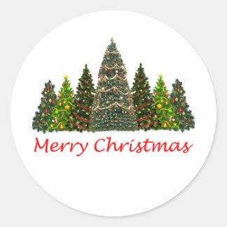 Seven Christmas Trees, Merry Christmas Classic Round Sticker