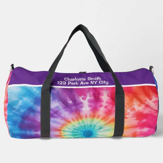 Seven Colour Tie Dye Vortex monogram personalized Duffle Bag (Front)