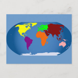 Seven Continents Coloured Postcard