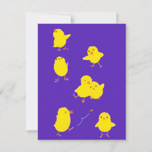 Seven Cute Baby Chicks Postcard (Purple)