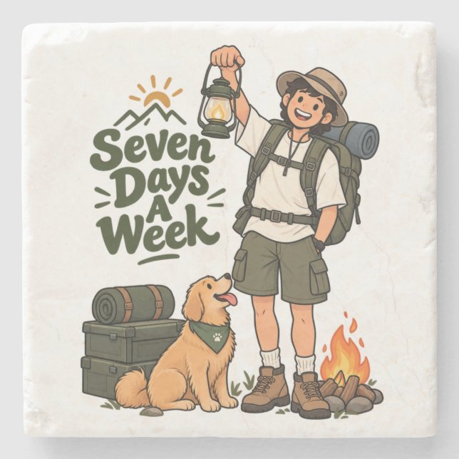 Seven Days A Week Camping Adventure Design Stone Coaster (Front)