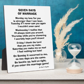 SEVEN DAYS OF MARRIAGE POEM  PLAQUE