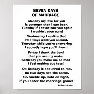 SEVEN DAYS OF MARRIAGE POEM POSTER