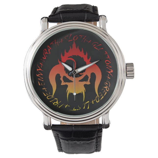 Seven deadly sins Black Vintage Leather watch (Front)