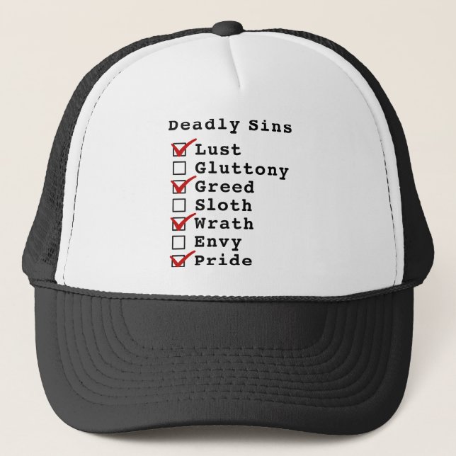 Seven Deadly Sins Checklist (1010101) Trucker Hat (Front)