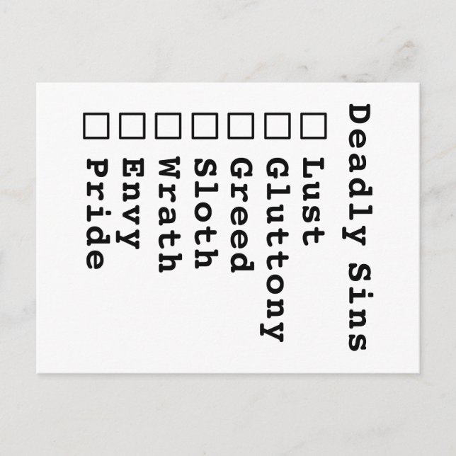 Seven Deadly Sins Checklist - blank (0000000) Postcard (Front)