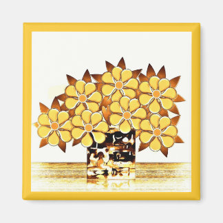 Seven Flowers and Vase Yellow Magnet