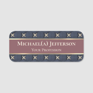 Seven Golden Stars On Blue And Soft Brown: Stylish Name Tag