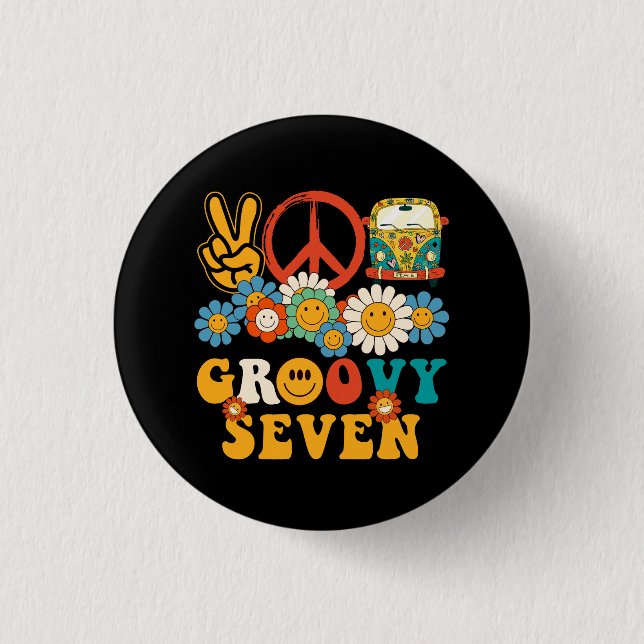 Seven Groovy Party Decorations Hippie Groovy Flowe 1 Inch Round Button (Front)