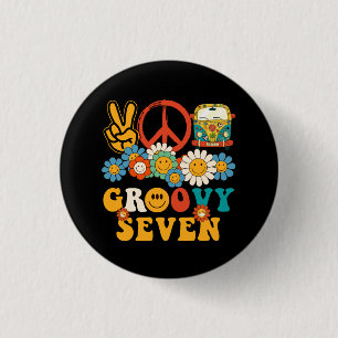 Seven Groovy Party Decorations Hippie Groovy Flowe 1 Inch Round Button