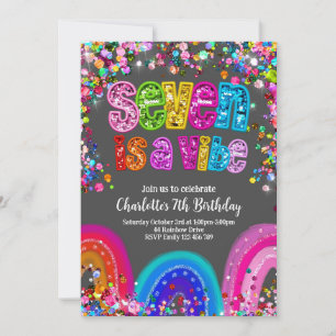 Seven is a Vibe Glitter Girls Party Invitation