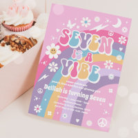 Seven Is A Vibe Groovy Hippie Rainbow 7th Birthday