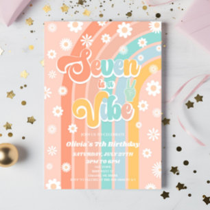 Seven Is A Vibe Rainbow Daisy 7th Birthday Party Invitation
