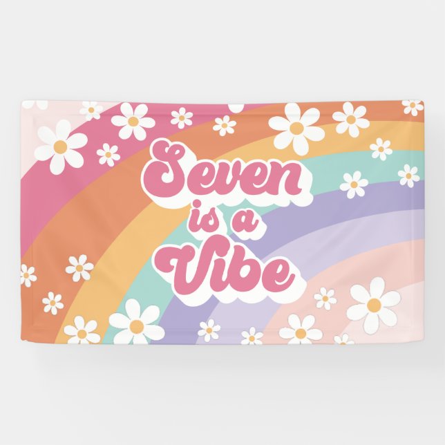 Seven is a Vibe Retro Rainbow 7th Birthday Banner (Horizontal)