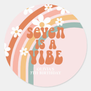 Seven is a Vibe Retro rainbow 7th birthday Classic Round Sticker