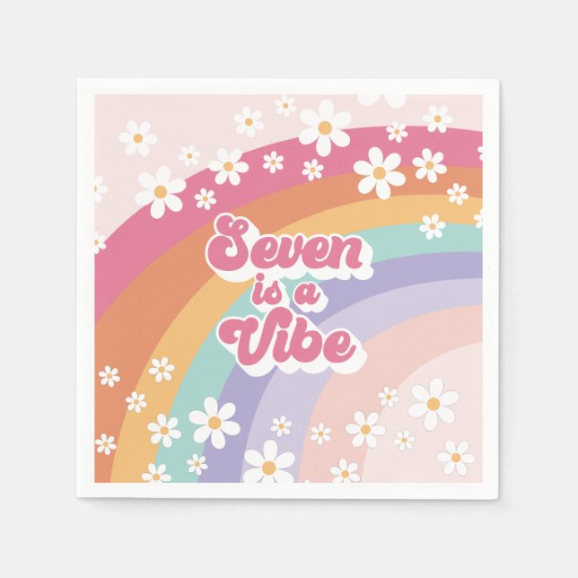 Seven is a Vibe Retro Rainbow 7th Birthday Napkin (Front)