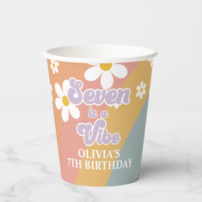 Seven is a Vibe Retro Rainbow Paper Cups (Front)