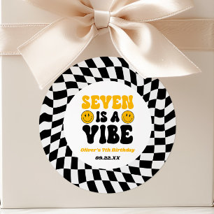 Seven Is A Vibe Retro Seventh 7th Birthday Party Classic Round Sticker