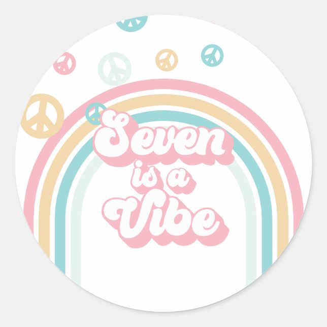 Seven is a Vibe Retro Summer Rainbow Classic Round Sticker (Front)