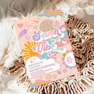 Seven Is A Vibe Sun Rainbow Disco 7th Birthday Invitation