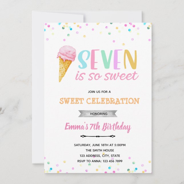 Seven is so sweet ice cream invitation (Front)