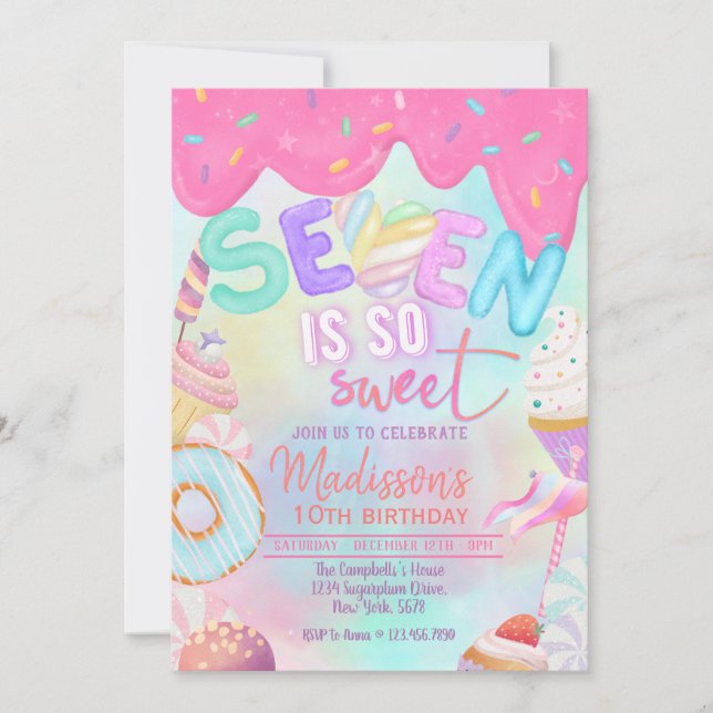 seven is so sweet Marshmallow invitation (Front)