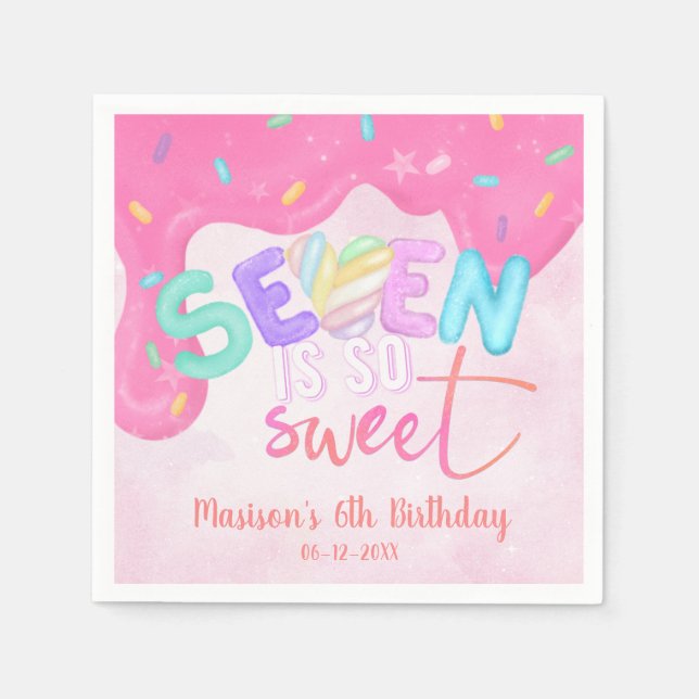 Seven is so sweet Pink Frosting Marshmallow Napkin (Front)