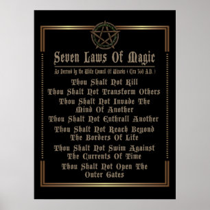 Seven Laws Of Magic Black And Gold Poster