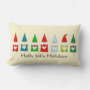Seven Lucky Christmas Gnomes Lumbar Pillow