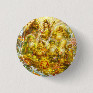 Seven Lucky Gods -Japanese Gods- colorful art 1 Inch Round Button